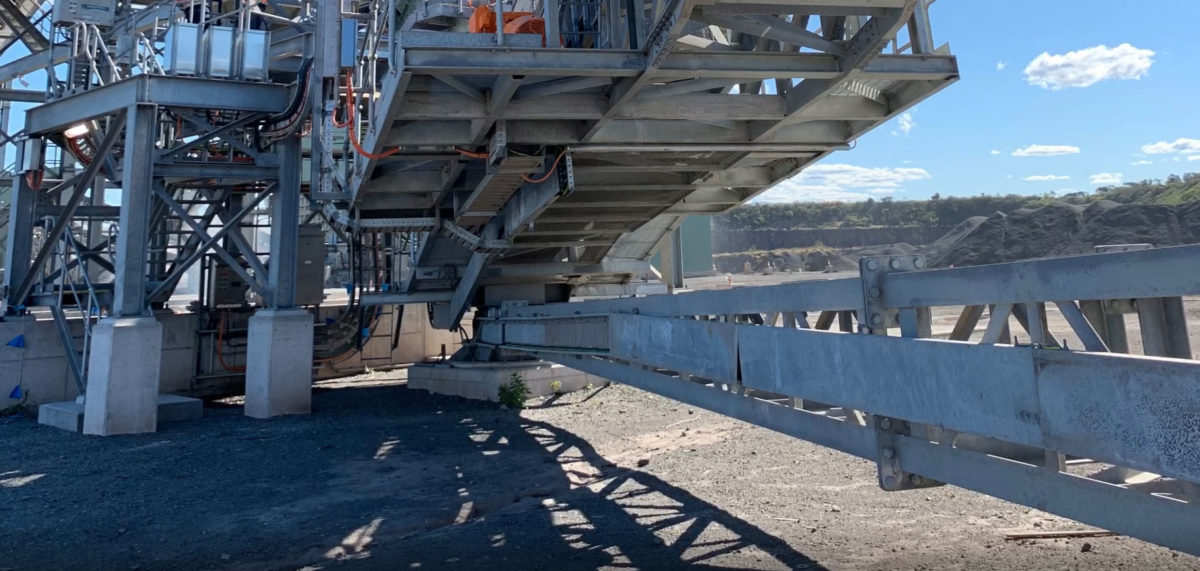 The underside of the Radial stacker drive platform and slew bearing.